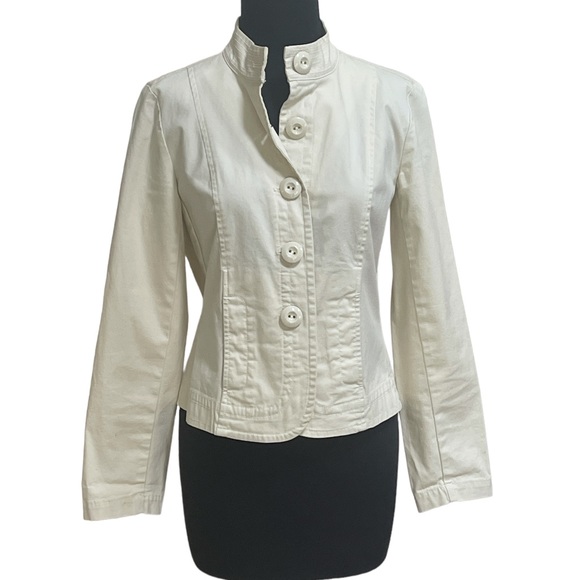 Talbots Cream Color Utility Style Jacket Sz 4 Off White Blazer Cotton Stretch - Picture 5 of 11